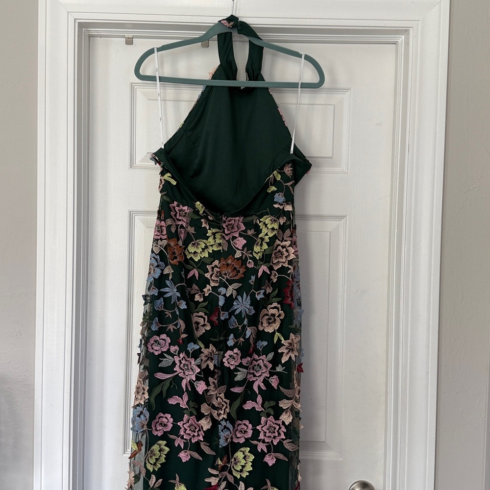 Lulus Infinite Praise Emerald 3D Floral Embroidered Halter Maxi Dress Wedding - Picture 7 of 9